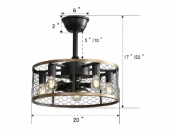 Outlet OKWISH Ventilador de techo industrial tipo jaula - Ventilador de techo con luz y control remoto - Aspas de ABS Negro
