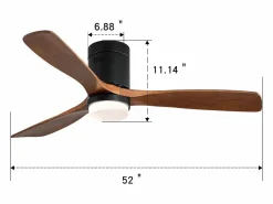 Ventilador de techo interior con luz, 3 palas de madera maciza, motor silencioso y reversible, mando a distancia, (132x132x30 cm)