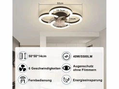 Outlet Ventilador de techo LED con iluminación - 40 W, silencioso, , con control remoto, temporizador regulable de 6 velocidades Plafón