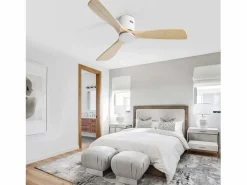 OKWISH Ventilador de techo moderno de madera - Ventilador de techo de 52" con 3 aspas - Motor de CC reversible y silencioso - Para sala de estar