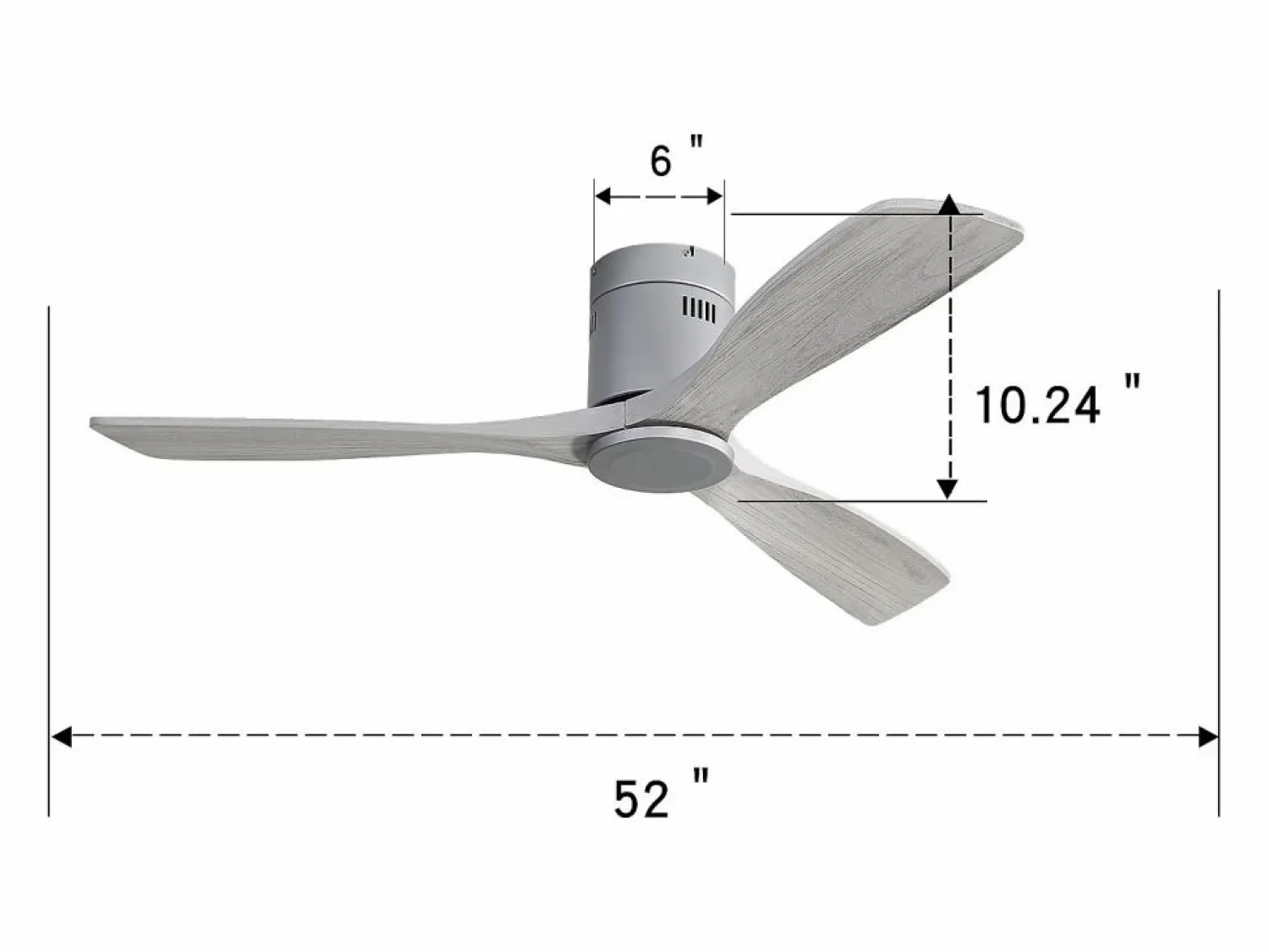 OKWISH Ventilador de techo moderno de madera - Ventilador de techo de 52" con 3 aspas - Motor de CC reversible y silencioso - Para sala de estar