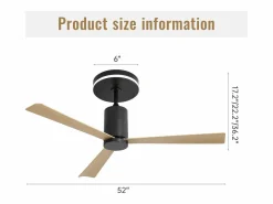 Best Ventilador de techo de 52 pulgadas - Ventilador de techo con luz LED y control remoto - 3 aspas de ABS - para sala de estar Negro