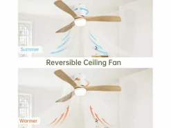 Ventilador de techo para salón - 3 aspas de madera - Blanco con luz y 6 velocidades - 132 cm Aire Acondicionado, Ventilación