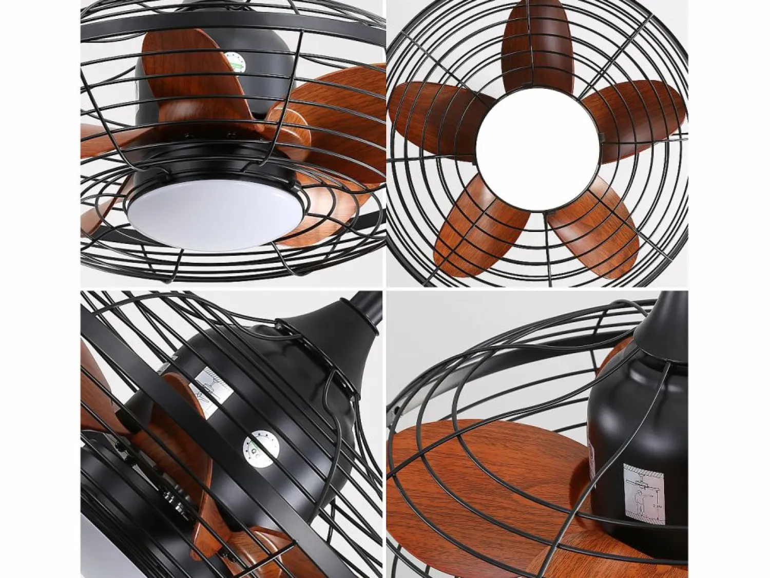 Hot Ventilador de techo para exterior con LED, 20 pulgadas, motor de CC, 5 aspas de ABS, color , montaje colgante (50,8 x 50,8 x 47,5 cm) Negro