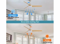 OKWISH Ventilador de techo para sala de estar - con iluminación LED de 22 W y control remoto de 6 velocidades - 3 aspas ABS