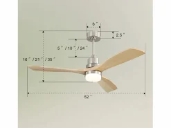 Discount Ventilador de techo para sala de estar - con luz LED regulable y control remoto de 6 velocidades - 3 aspas de madera Aire Acondicionado, Ventilación