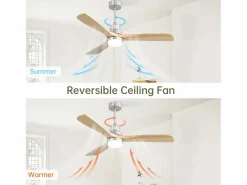 Discount Ventilador de techo para sala de estar - con luz LED regulable y control remoto de 6 velocidades - 3 aspas de madera Aire Acondicionado, Ventilación