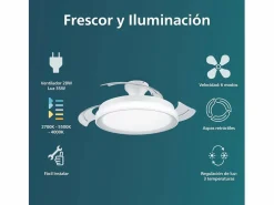 Ventilador de techo Bliss 35W 3 aspas retráctiles mando a distancia Ø106 cm Aire Acondicionado, Ventilación