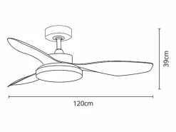 Hot Ventilador de techo Tulum Shakespear 25W 3 aspas mando a distancia natural Ø120 cm Aire Acondicionado, Ventilación