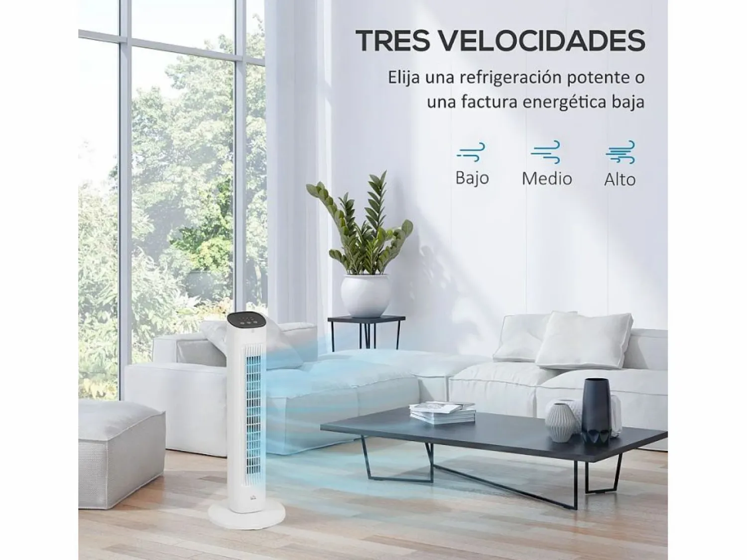 Homcom Ventilador de torre 50W con mando a distancia 3 velocidades 78 cm
