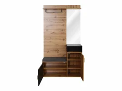 Hot ModernLuxe Vestíbulo con Espejo y Mueble para Zapatos - Natural y Negro - Espacioso y Elegante Color natural claro
