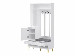Hauss Spole Vestiaire blanc avec 1 porte, 2 tiroirs, 4 patères et 1 banc 100 x 35 x 180 cm