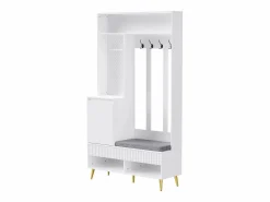 Hauss Spole Vestiaire blanc avec 1 porte, 2 tiroirs, 4 patères et 1 banc 100 x 35 x 180 cm