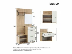 Clearance ModernLuxe Vestidor 100×38,5×190 cm - con espejo y zapatero - con 1 cajón y 2 compartimentos - blanco + natural Color natural claro
