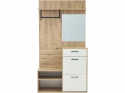 Clearance ModernLuxe Vestidor 100×38,5×190 cm - con espejo y zapatero - con 1 cajón y 2 compartimentos - blanco + natural Color natural claro