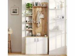 Online ModernLuxe Vestidor 75×33×180 cm - con perchas y zapatero - 5 compartimentos - 2 puertas - natural + blanco Color natural claro