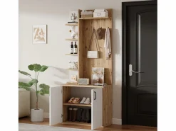 Online ModernLuxe Vestidor 75×33×180 cm - con perchas y zapatero - 5 compartimentos - 2 puertas - natural + blanco Color natural claro