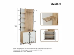 Online ModernLuxe Vestidor 75×33×180 cm - con perchas y zapatero - 5 compartimentos - 2 puertas - natural + blanco Color natural claro