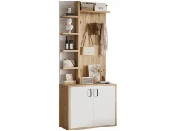 Online ModernLuxe Vestidor 75×33×180 cm - con perchas y zapatero - 5 compartimentos - 2 puertas - natural + blanco Color natural claro