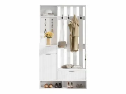 Vestidor 6 en 1 100×30×180 cm - con 8 ganchos y banco para zapatos - con 2 cajones y 1 puerta - con zapatero - Armario De Entrada
