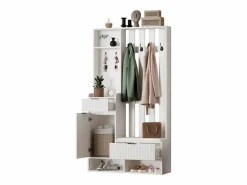 Vestidor 6 en 1 100×30×180 cm - con 8 ganchos y banco para zapatos - con 2 cajones y 1 puerta - con zapatero - Armario De Entrada