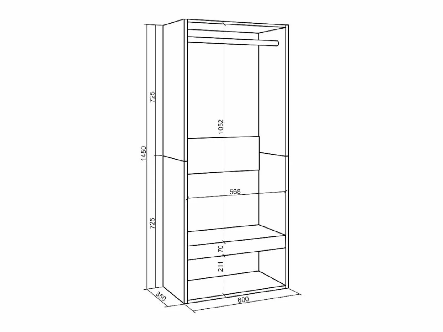 Skraut Home Vestidor abierto, 60x35x145cm, Dormitorio, habitación, Armario, perchero, Roble