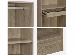 Sweeek Vestidor con 5 estantes, una barra de colga y portapantalones natural