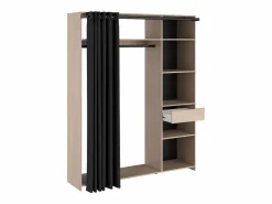 Outlet Vestidor Dark melamina 6 nichos barra colgar cortina 200x161x40 cm Negro / Color natural claro