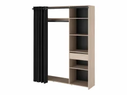 Outlet Vestidor Dark melamina 6 nichos barra colgar cortina 200x161x40 cm Negro / Color natural claro