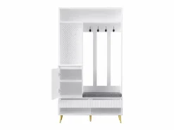 Outlet ModernLuxe Vestidor de entrada moderno - con 4 ganchos, 1 puerta y 2 cajones - con banco y estantes abiertos - Blanco