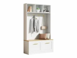 Online ModernLuxe Vestidor de entrada moderno 105x40x180cm - con 2 puertas - con mueble para zapatos y ganchos - estantes abiertos - + Natural Blanco