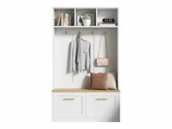 Online ModernLuxe Vestidor de entrada moderno 105x40x180cm - con 2 puertas - con mueble para zapatos y ganchos - estantes abiertos - + Natural Blanco