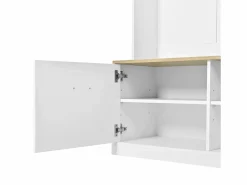 Online ModernLuxe Vestidor de entrada moderno 105x40x180cm - con 2 puertas - con mueble para zapatos y ganchos - estantes abiertos - + Natural Blanco