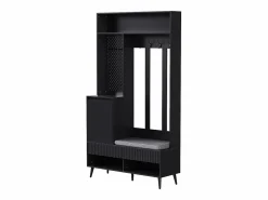 ModernLuxe Vestidor de entrada moderno - con 4 ganchos, 1 puerta y 2 cajones - con banco y estantes abiertos - Negr