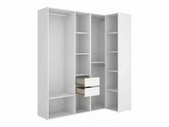 Hot Vestidor de rincón Reus con estantes, 2 cajones y trasera reversible en blanco/natural, 2 Marru00f3n