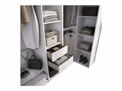 Hot Vestidor de rincón Reus con estantes, 2 cajones y trasera reversible en blanco/natural, 2 Marru00f3n
