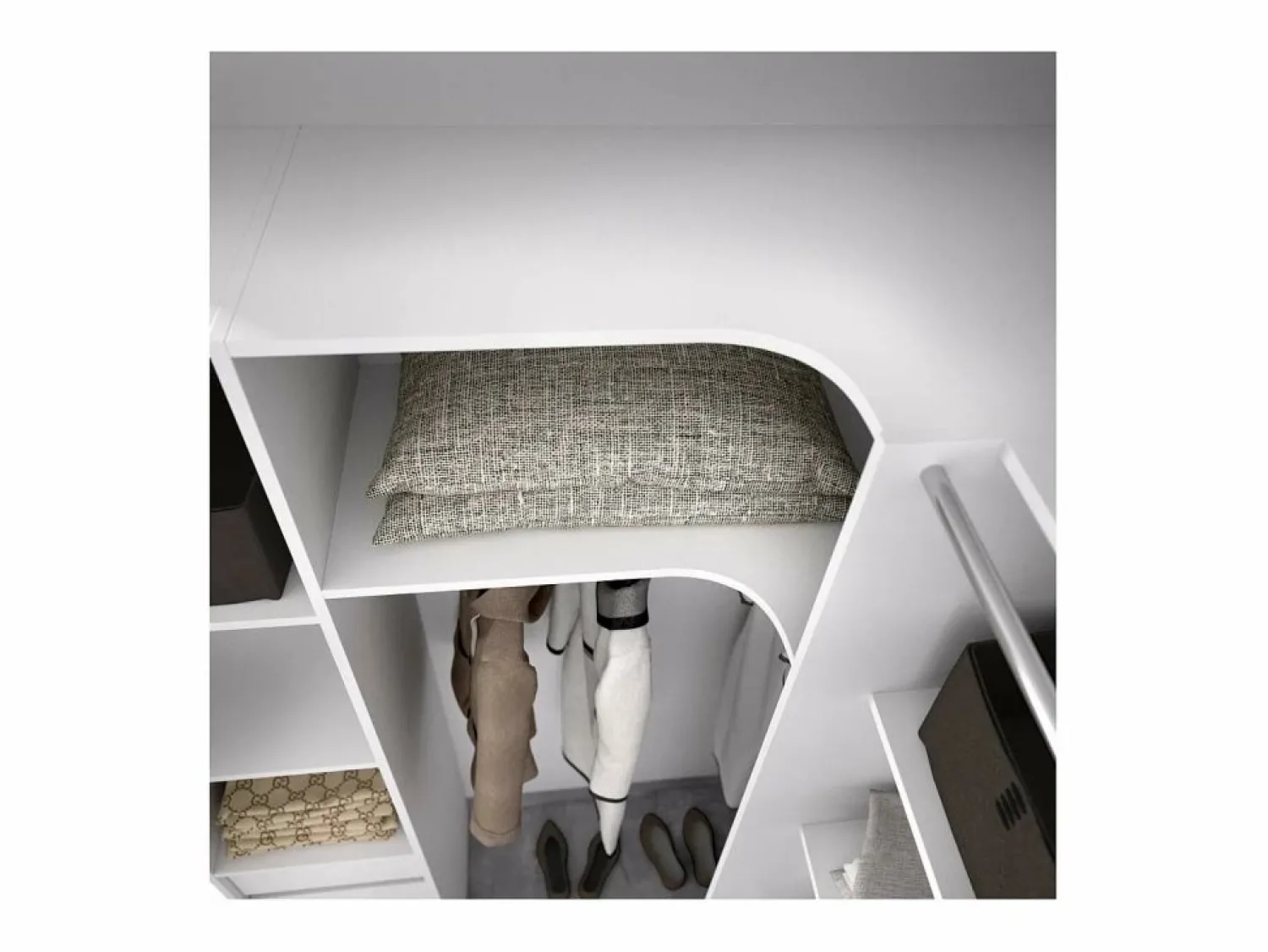 Vestidor de rincón Siles con cortina y 6 cajones acabado , 205cm(alto) 234cm(ancho)