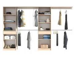 Discount Vestidor Elios 2 Cols 5 Estantes 4 Barras 1 Cajón Madera Claro//Negro 320x200x40 cm Blanco