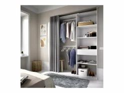 Outlet Vestidor Siles para dormitorio con cortina, 3 baldas y 1 cajon en color 205 cm(alto Armario Abierto, Vestidor