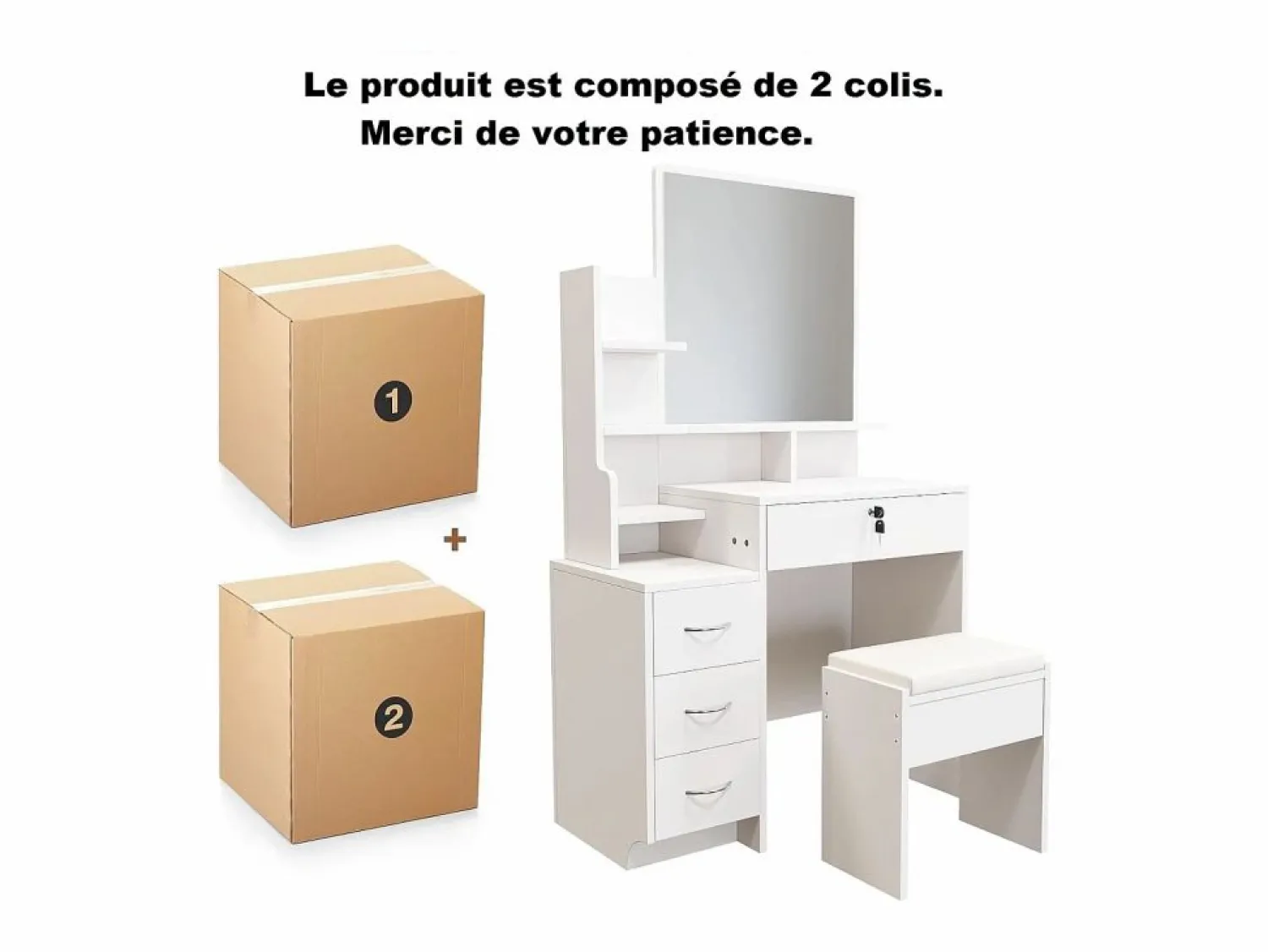 DripeX Vestuario con espejo y pouf - 4 cajones y 4 estantes - - 87 x 40 x 144 cm