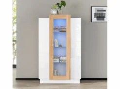 Hot Vitrina 74×40×120 cm - 3 puertas - con iluminación LED - con estantes de vidrio - + natural Vitrina