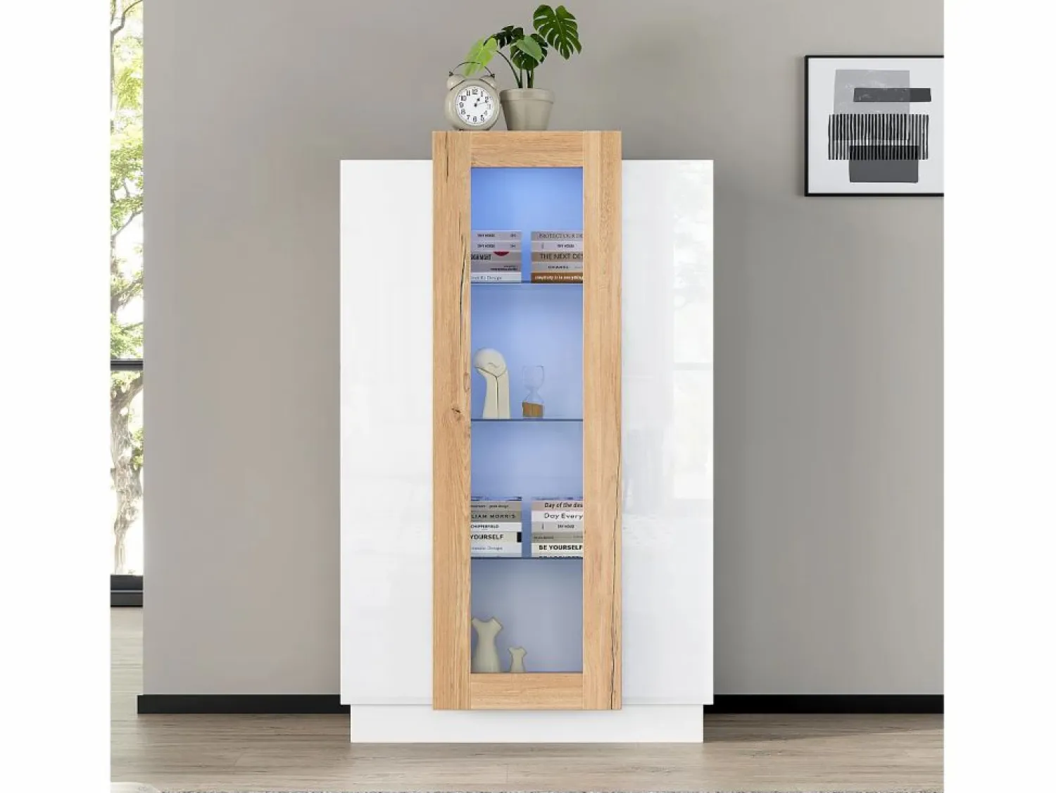 Hot Vitrina 74×40×120 cm - 3 puertas - con iluminación LED - con estantes de vidrio - + natural Vitrina