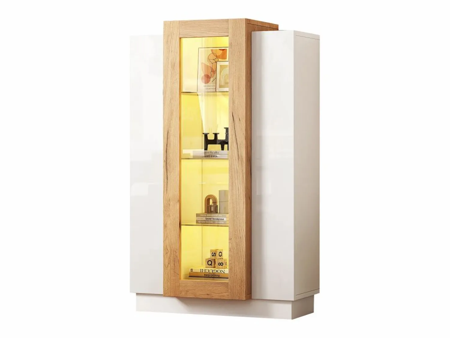 Hot Vitrina 74×40×120 cm - 3 puertas - con iluminación LED - con estantes de vidrio - + natural Vitrina