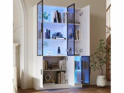 Best Vitrina 120×35×200 cm - puertas acristaladas - 6 puertas - con iluminación LED - paneles de partículas + vidrio templado - Vitrina