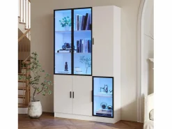 Best Vitrina 120×35×200 cm - puertas acristaladas - 6 puertas - con iluminación LED - paneles de partículas + vidrio templado - Vitrina