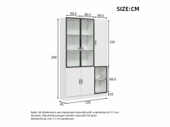 Best Vitrina 120×35×200 cm - puertas acristaladas - 6 puertas - con iluminación LED - paneles de partículas + vidrio templado - Vitrina
