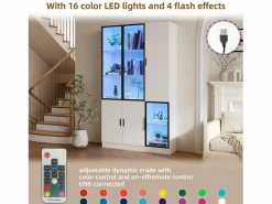 Best Vitrina 120×35×200 cm - puertas acristaladas - 6 puertas - con iluminación LED - paneles de partículas + vidrio templado - Vitrina