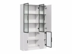 Best Vitrina 120×35×200 cm - puertas acristaladas - 6 puertas - con iluminación LED - paneles de partículas + vidrio templado - Vitrina
