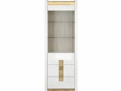 Best Vitrina 1 puerta 2 cajones con LED Helios Blanco lacado y Madera Vitrina