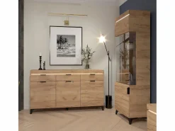 Online Petits-Meubles Vitrina 1 puerta con LED Ruben Madera Color natural claro